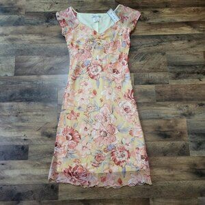 Vintage La Belle Y2K Yellow Floral Sheer Midi Slip Dress Size 9